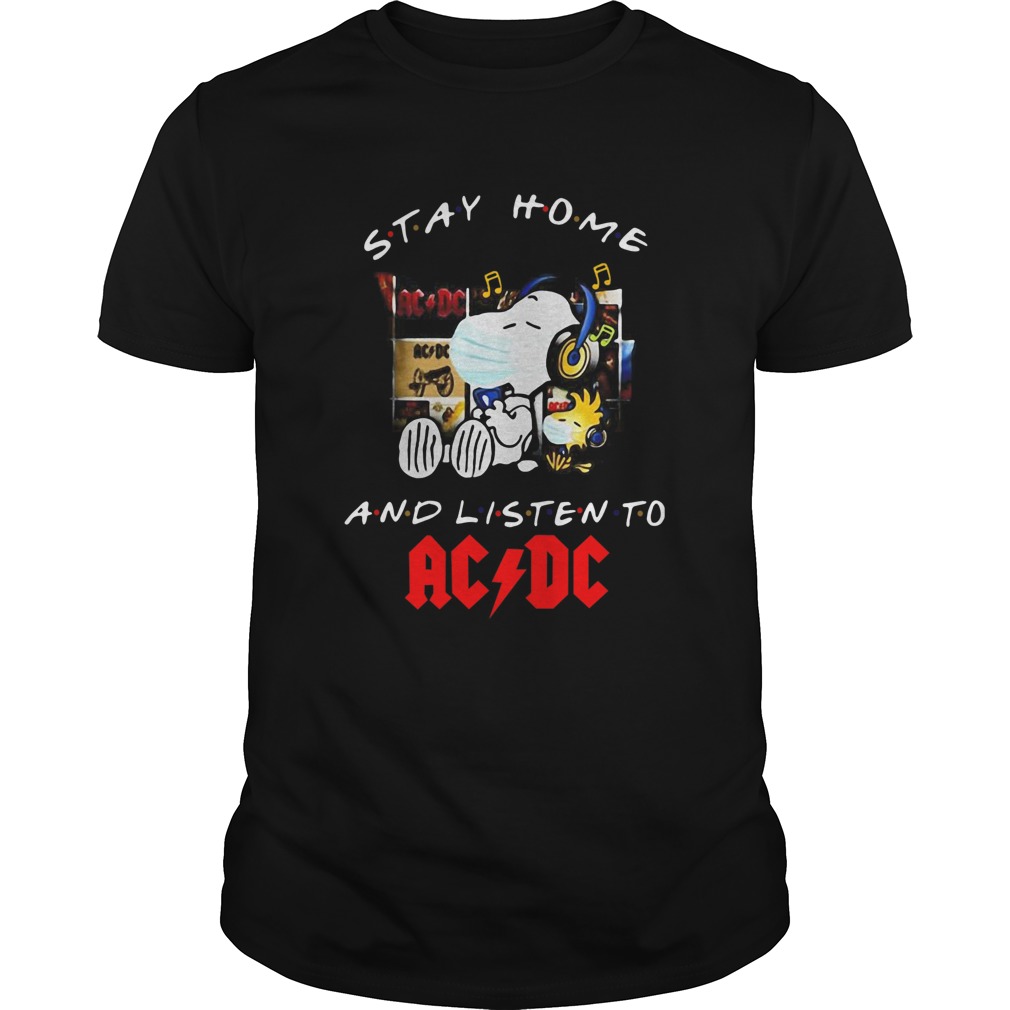 Snoopy And Woodstock Face Mask Stay Home And Listen To ACDC Hard Rock Band shirt