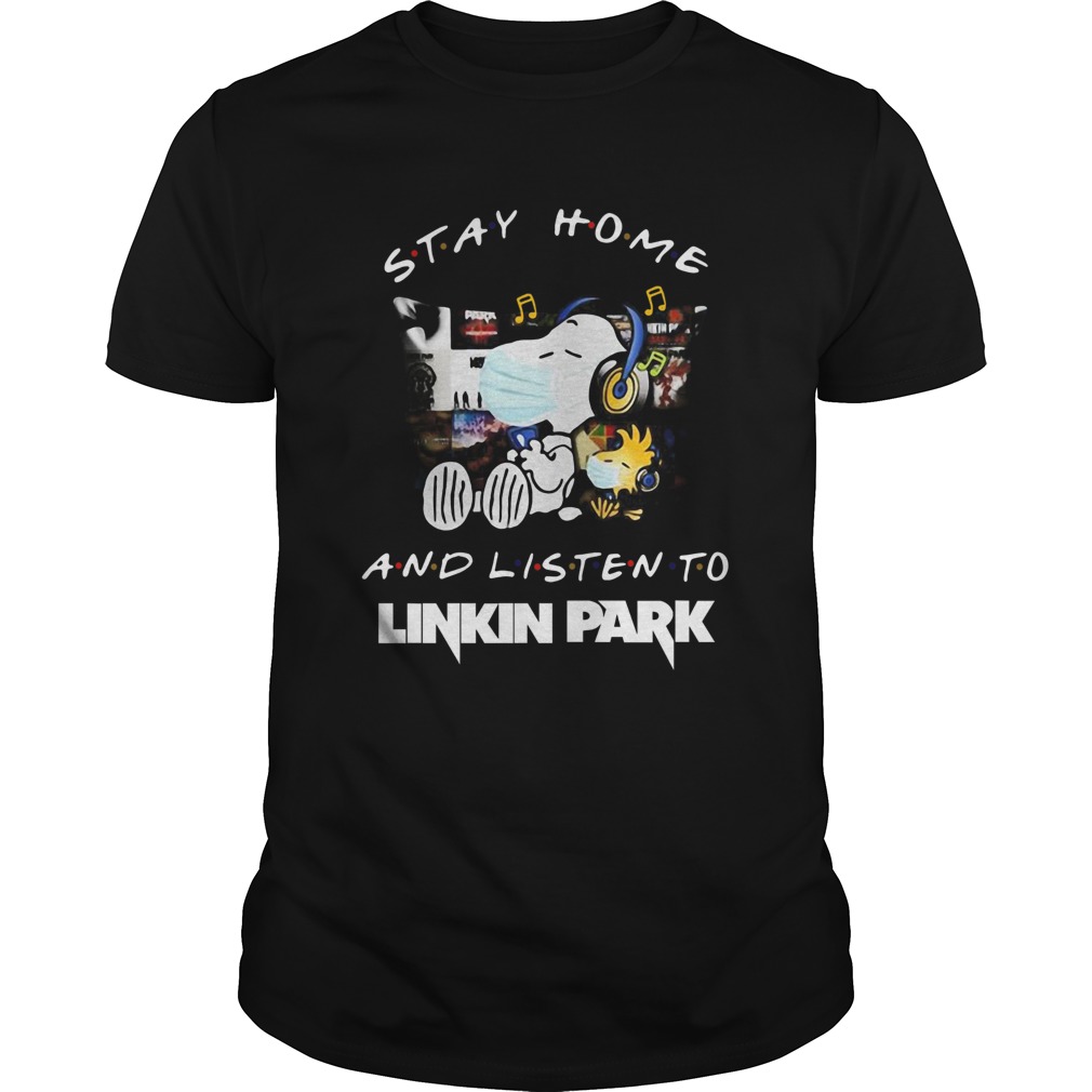 Snoopy And Woodstock Face Mask Stay Home And Listen To Linkin Park Rock Band shirt