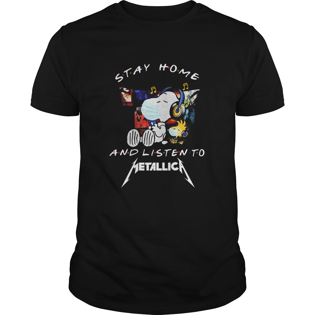 Snoopy And Woodstock Face Mask Stay Home And Listen To Metallica Thrash Metal Band shirt