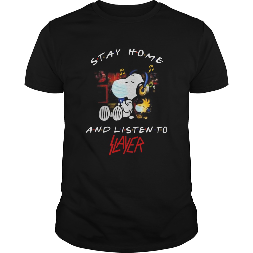 Snoopy And Woodstock Face Mask Stay Home And Listen To Slayer Thrash Metal Band shirt