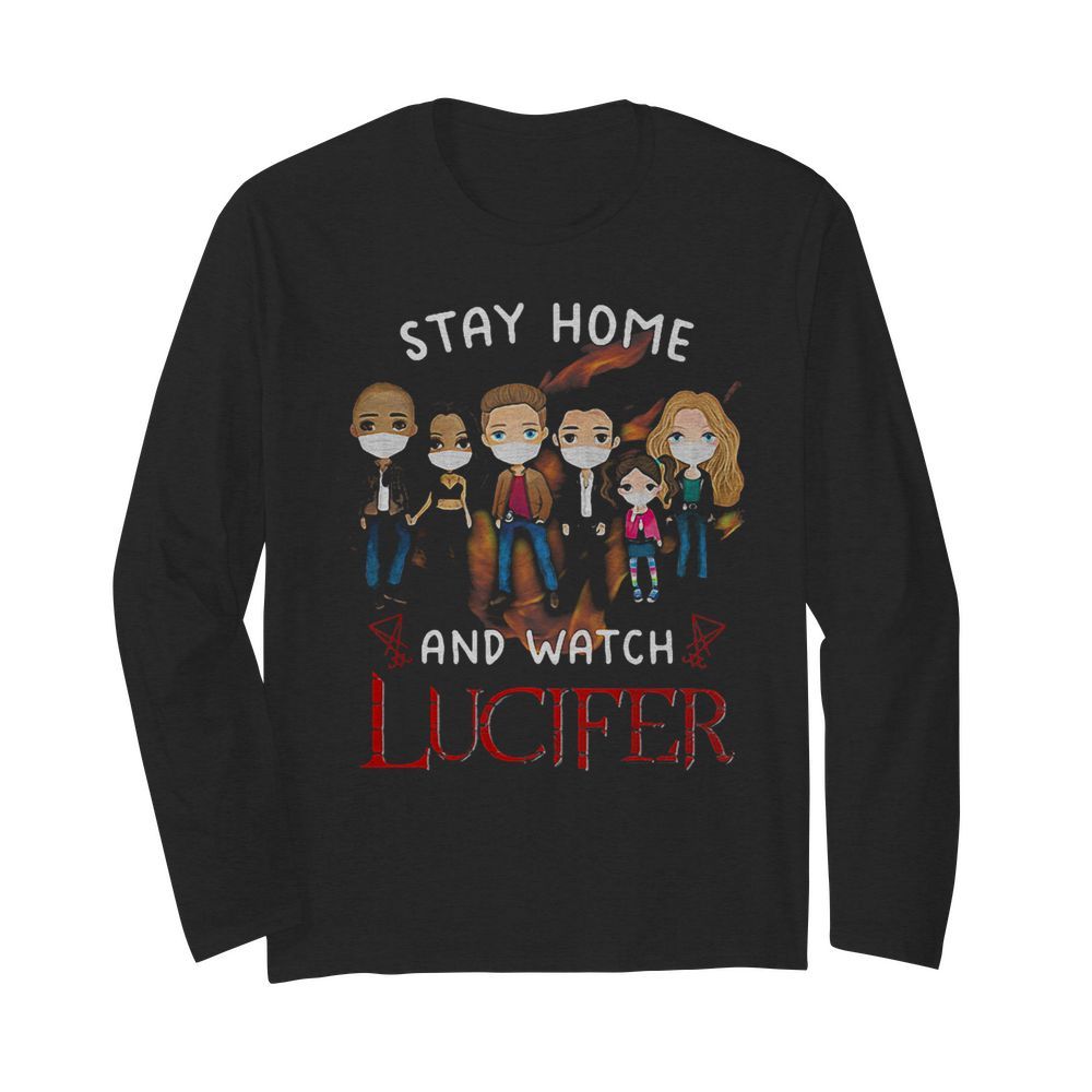 Stay home and watch lucifer characters chibi mask covid-19  Long Sleeved T-shirt 