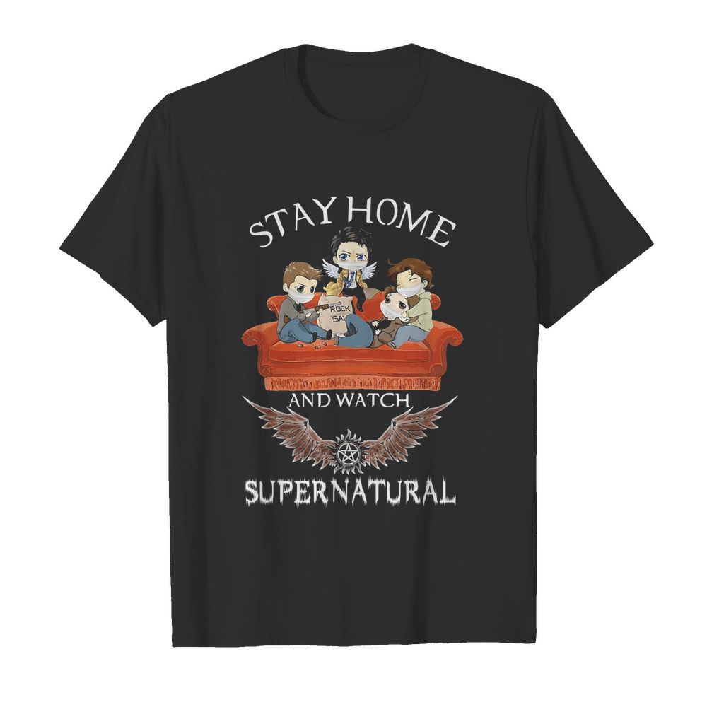 Stay home and watch supernatural mask in sofa covid-19 shirt