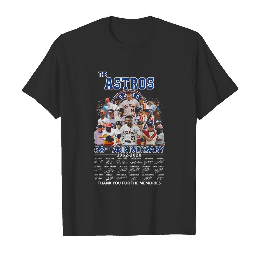 The Houston Astros 58th anniversary 1962-2020 signatures thank you for the memories shirt