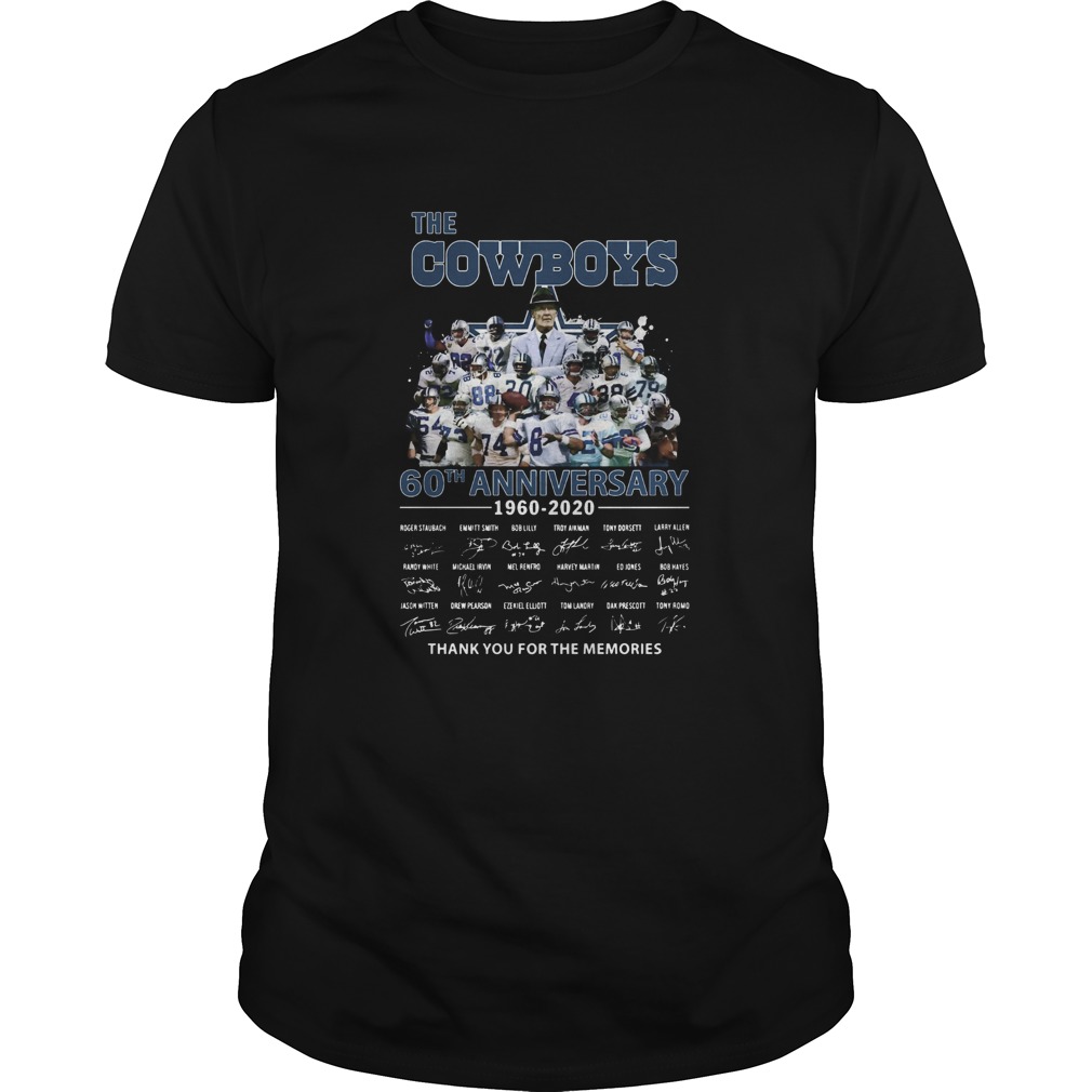 The dallas cowboys 60th anniversary 19602020 signature thank you for the memories shirt