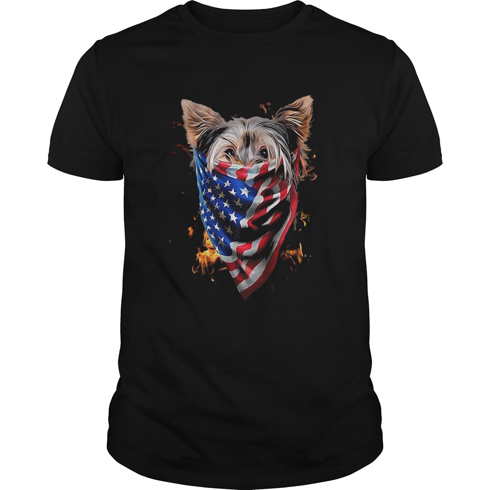 Yorkshire terrier fire in sight american flag shirt