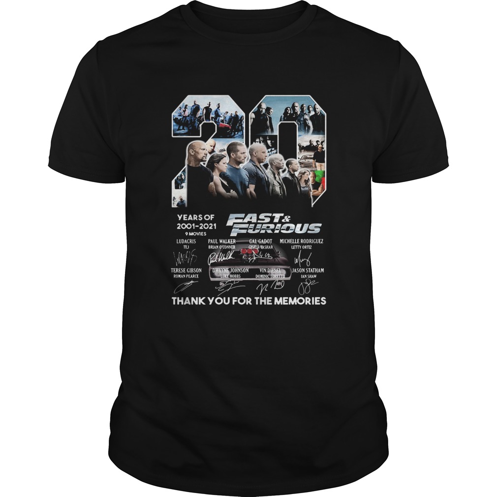 20 years of 2001 2021 9 movies fast and furious thank you for the memories signatures  Unisex