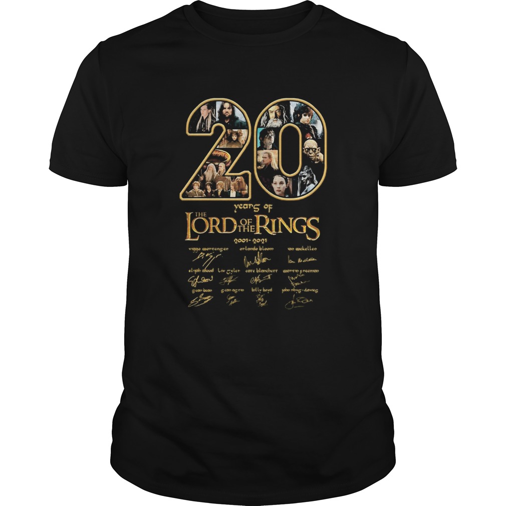 20 years of the lord of the rings 2001 2021 signatures shirt