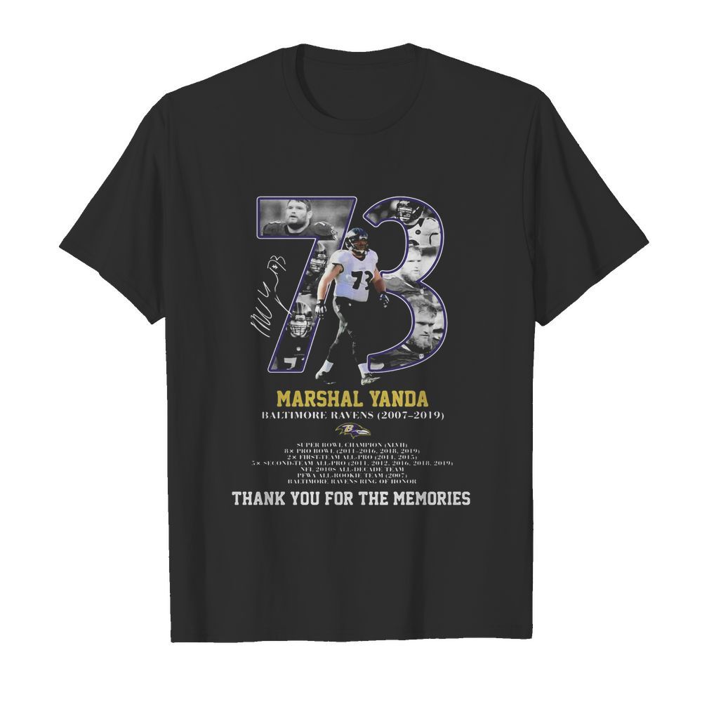 73 marshal yanda baltimore ravens 2007 2019 thank you for the memories signature shirt