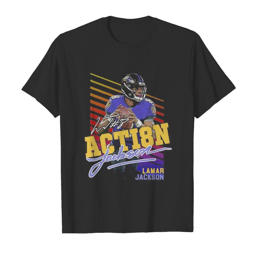 8 action Lamar Jackson Baltimore Ravens football signature shirt