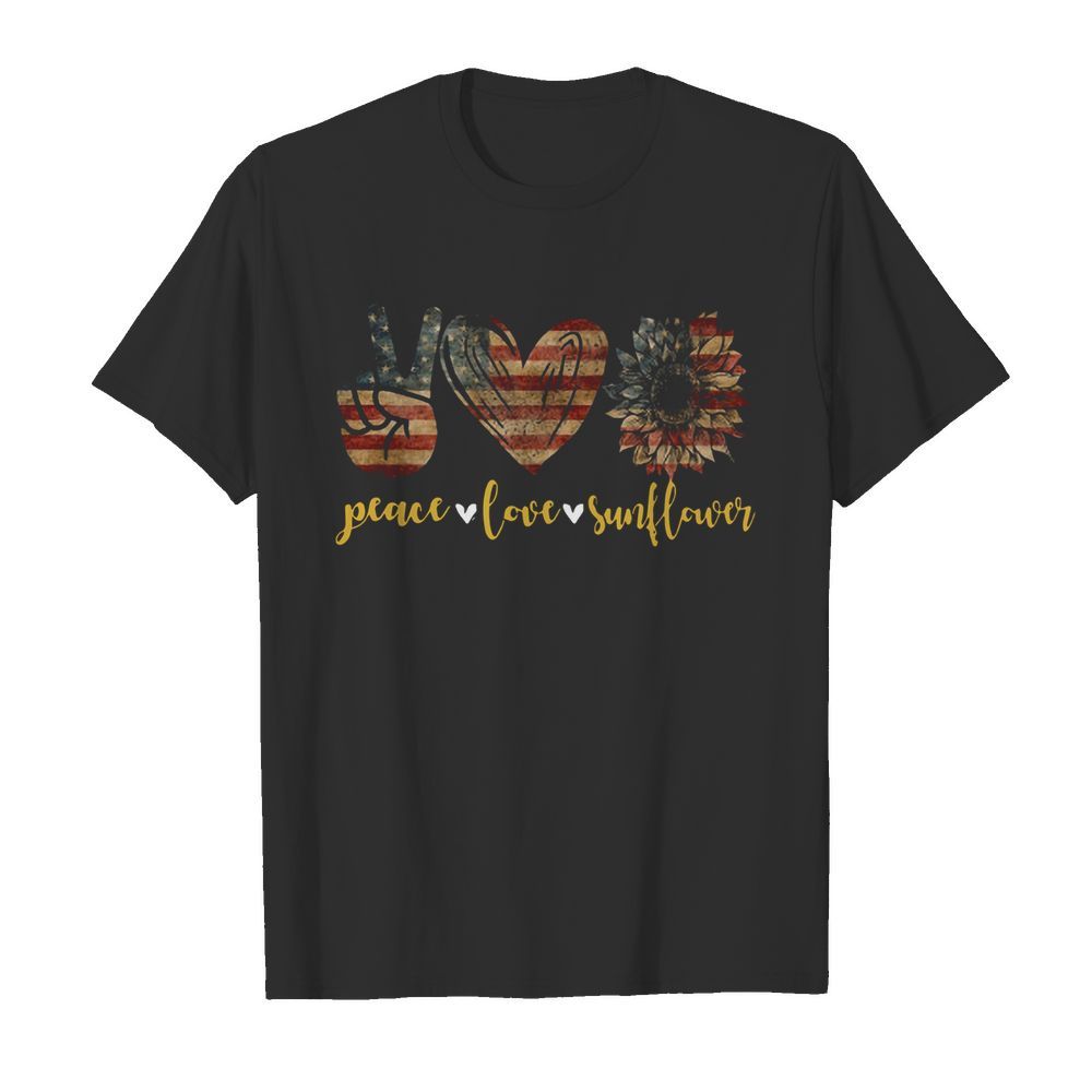 American Flag Peace Love Sunflower shirt