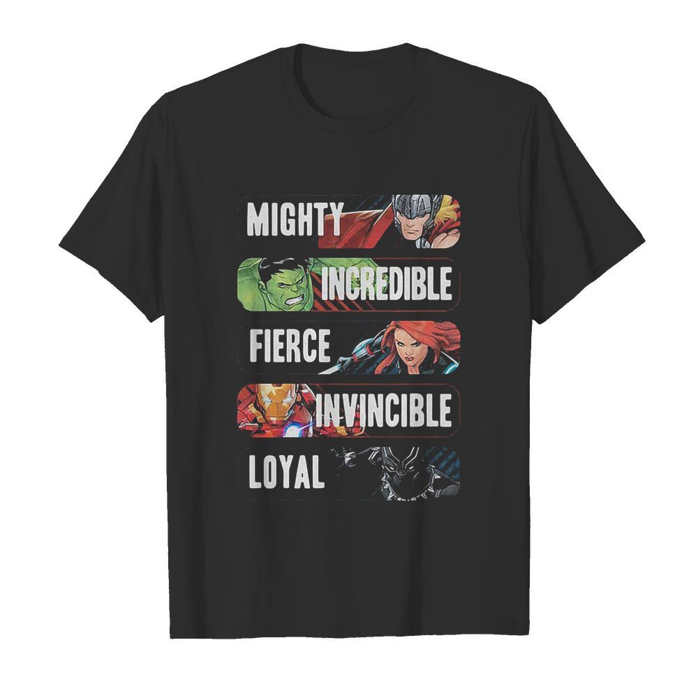 Avenger adjectives marvel comics mighty incredible fierce invincible loyal shirt