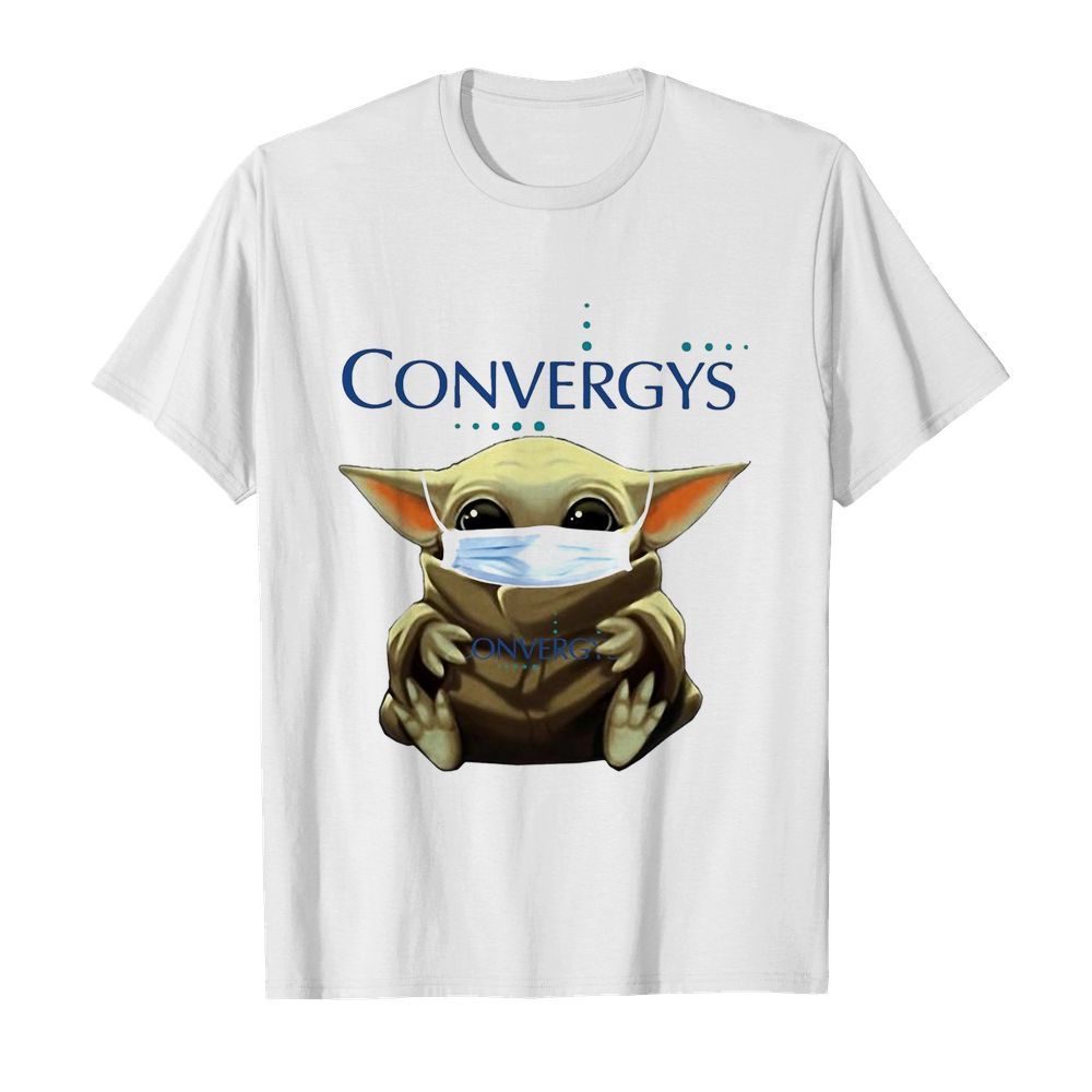 Baby Yoda face mask hug Convergys shirt