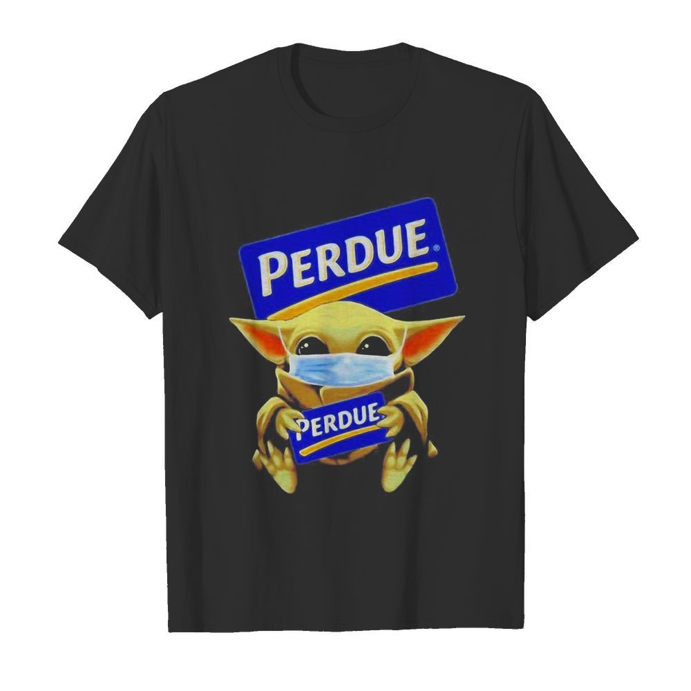 Baby Yoda face mask hug Perdue shirt