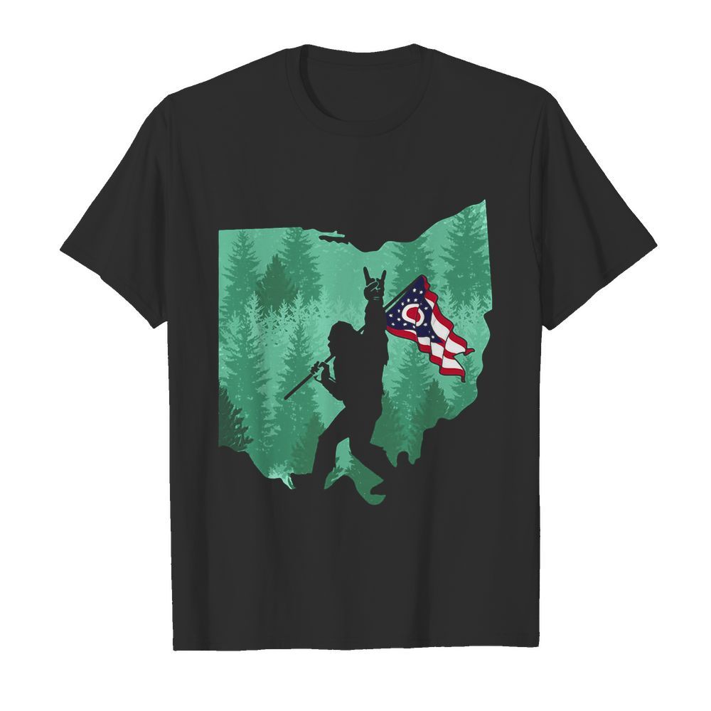 Bigfoot Rock And Roll Ohio Flag In The Forest shirt