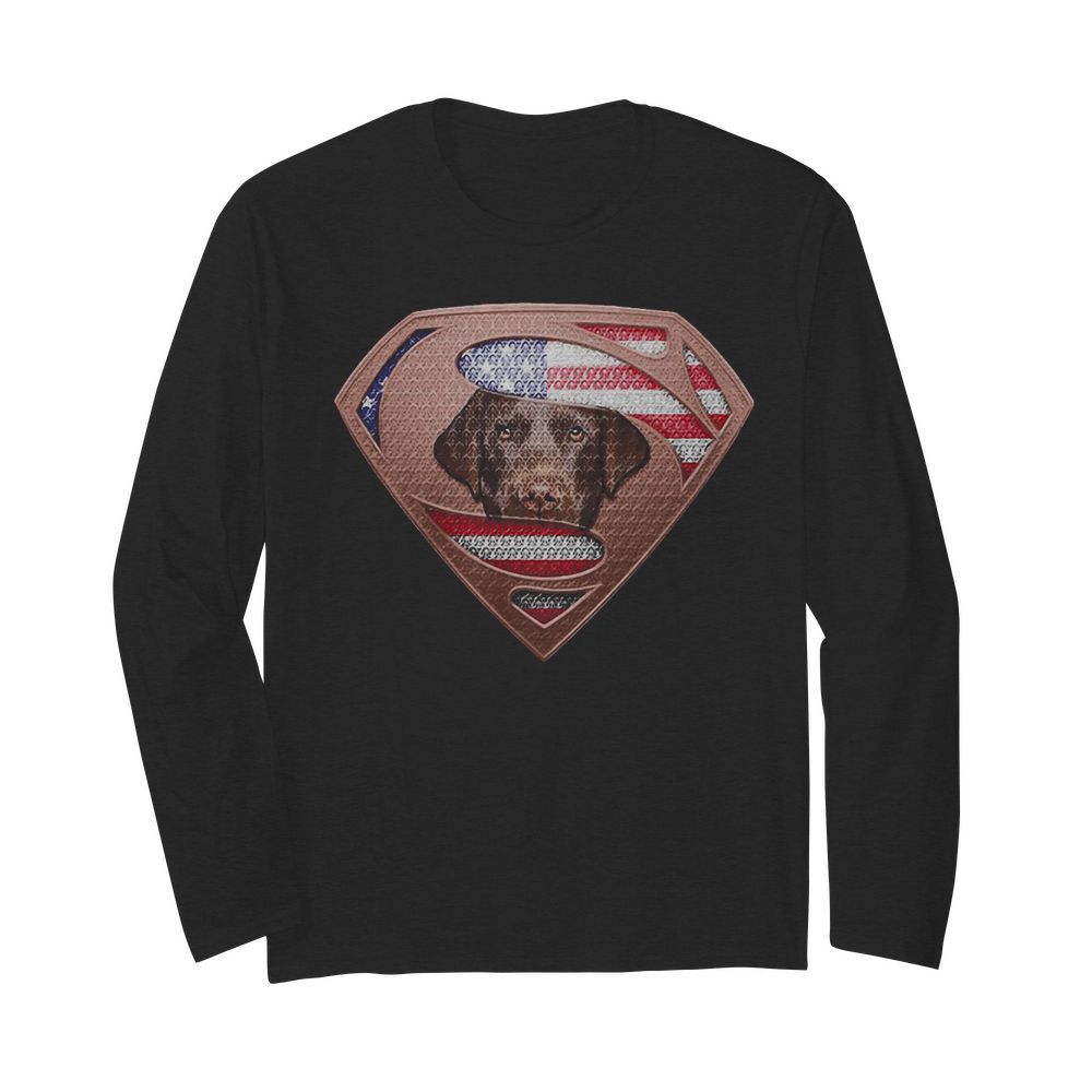 Blood Insides Superman Labrador Retriever American Flag Independence Day  Long Sleeved T-shirt 