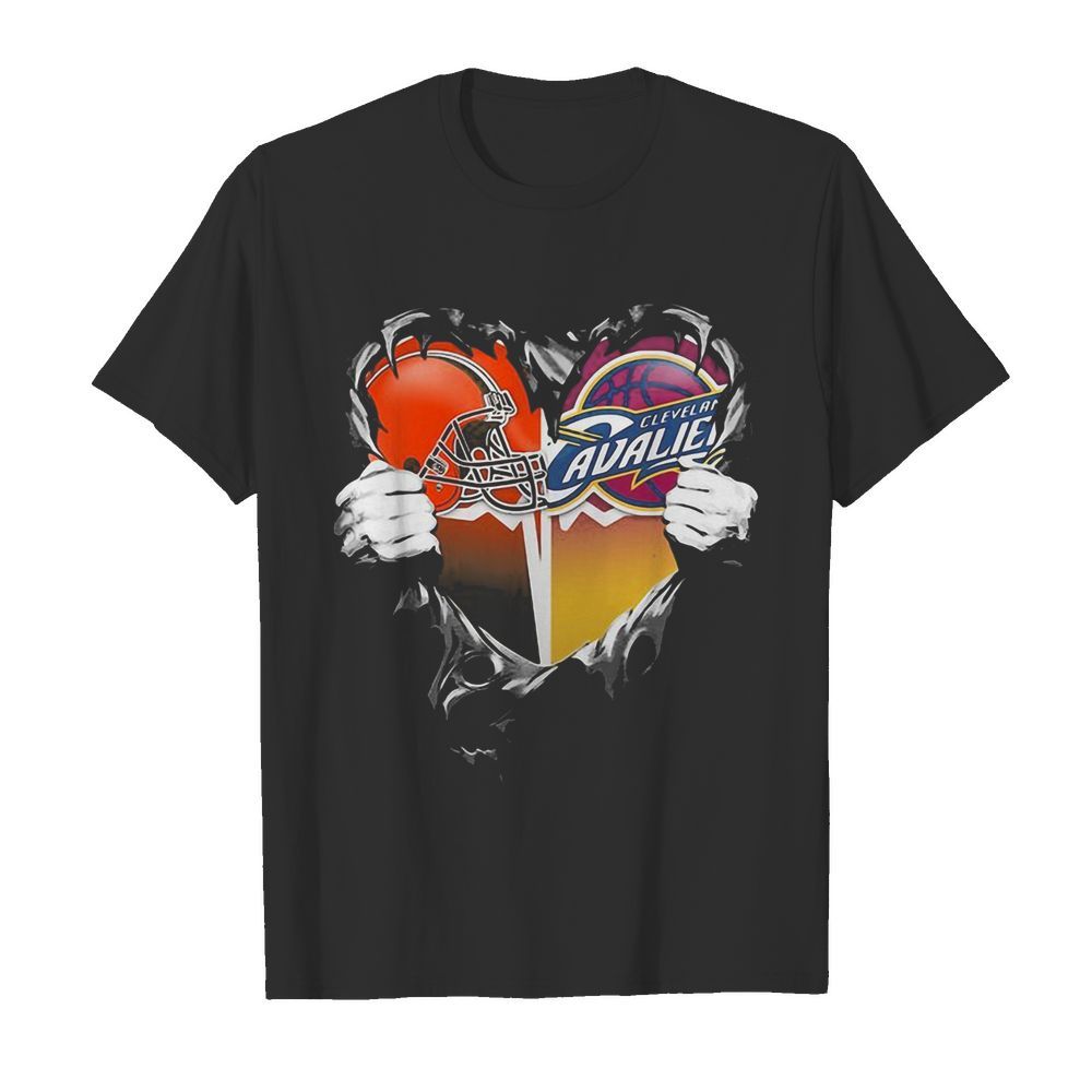 Blood inside cleveland browns and cleveland cavaliers heart shirt