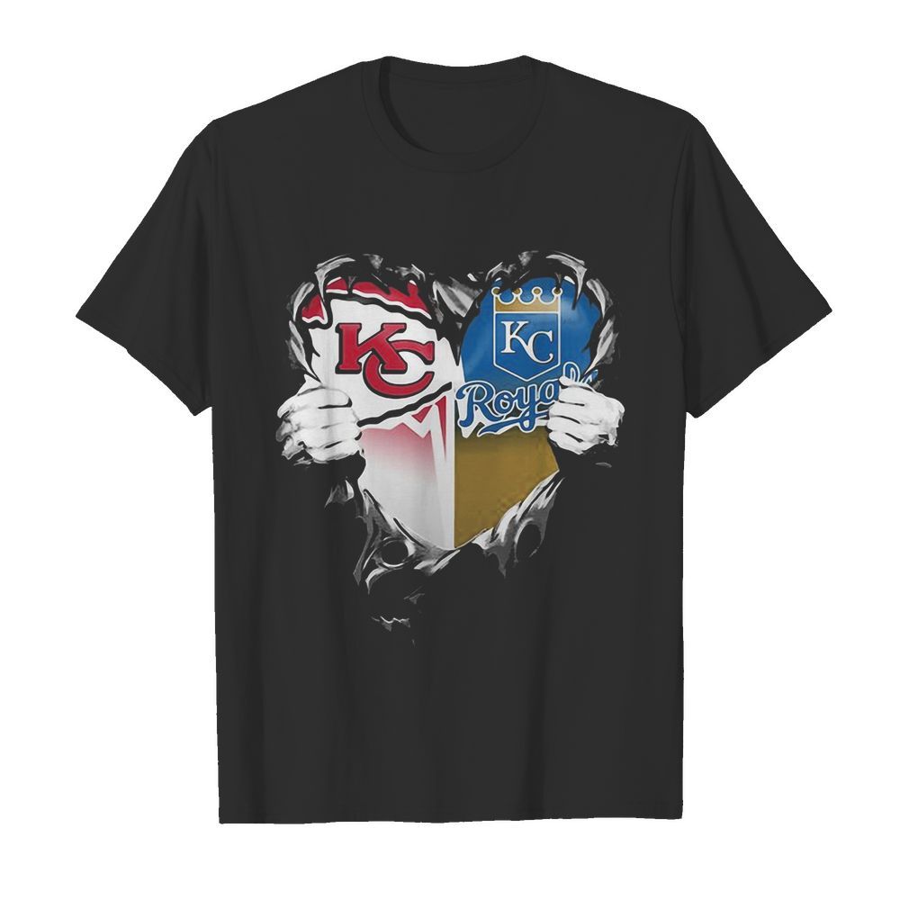 Blood inside kansas city chiefs and kansas city royals heart shirt