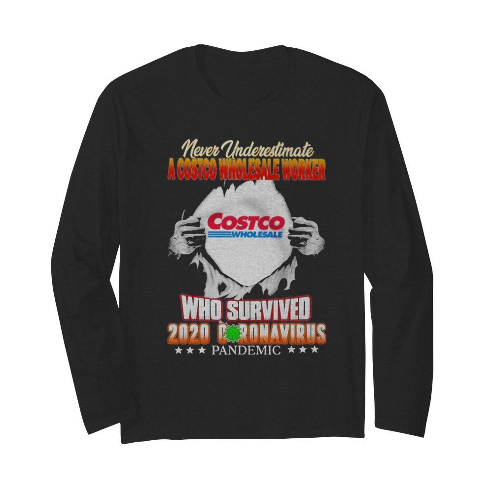 Blood inside me never Underestimate A Costco Wholesale Worker who survived 2020 coronavirus Pandemic  Long Sleeved T-shirt 