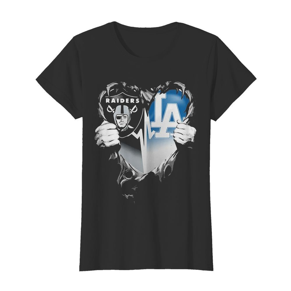 Blood inside oakland raiders and los angeles dodgers heart heartbeat  Classic Women's T-shirt