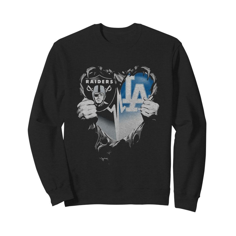 Blood inside oakland raiders and los angeles dodgers heart heartbeat  Unisex Sweatshirt