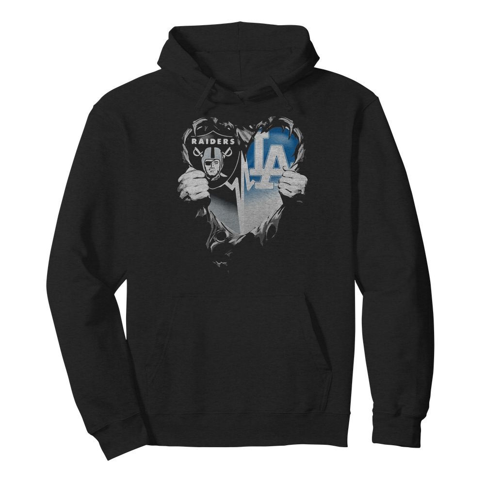 Blood inside oakland raiders and los angeles dodgers heart heartbeat  Unisex Hoodie