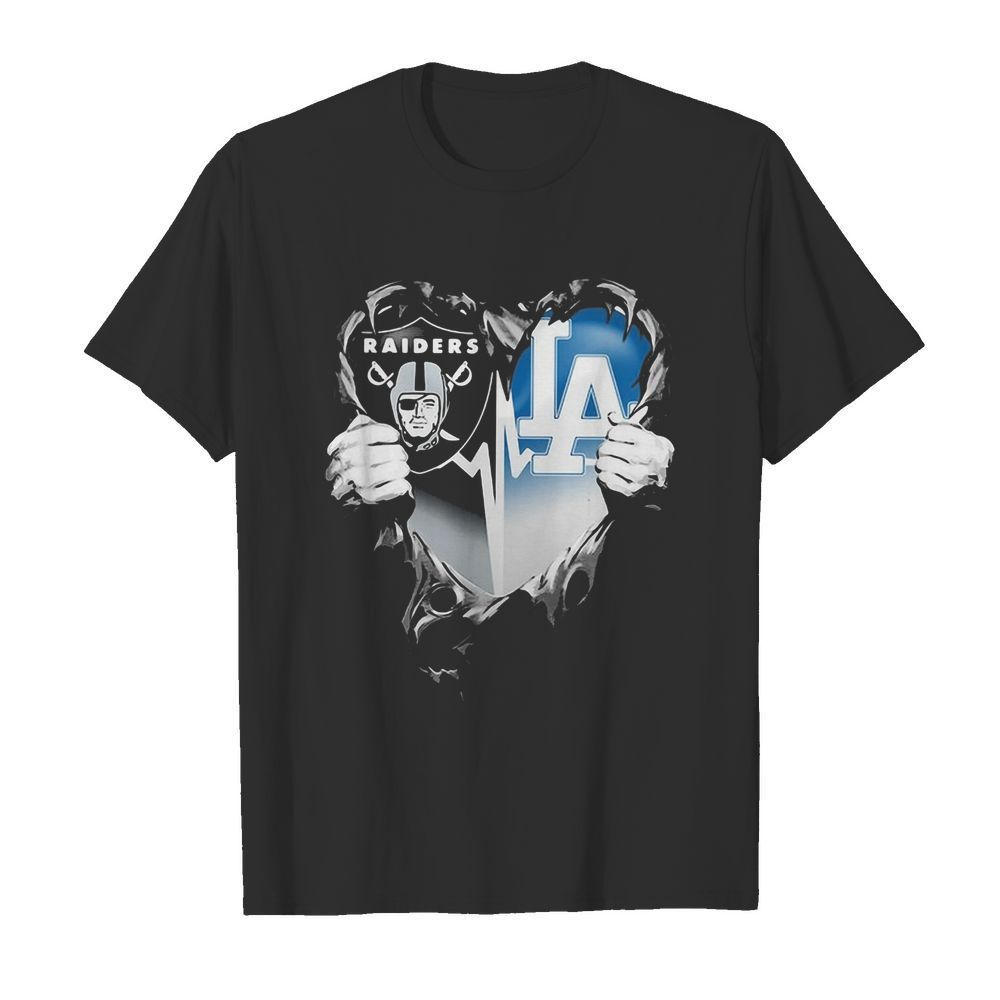 Blood inside oakland raiders and los angeles dodgers heart heartbeat  Classic Men's T-shirt