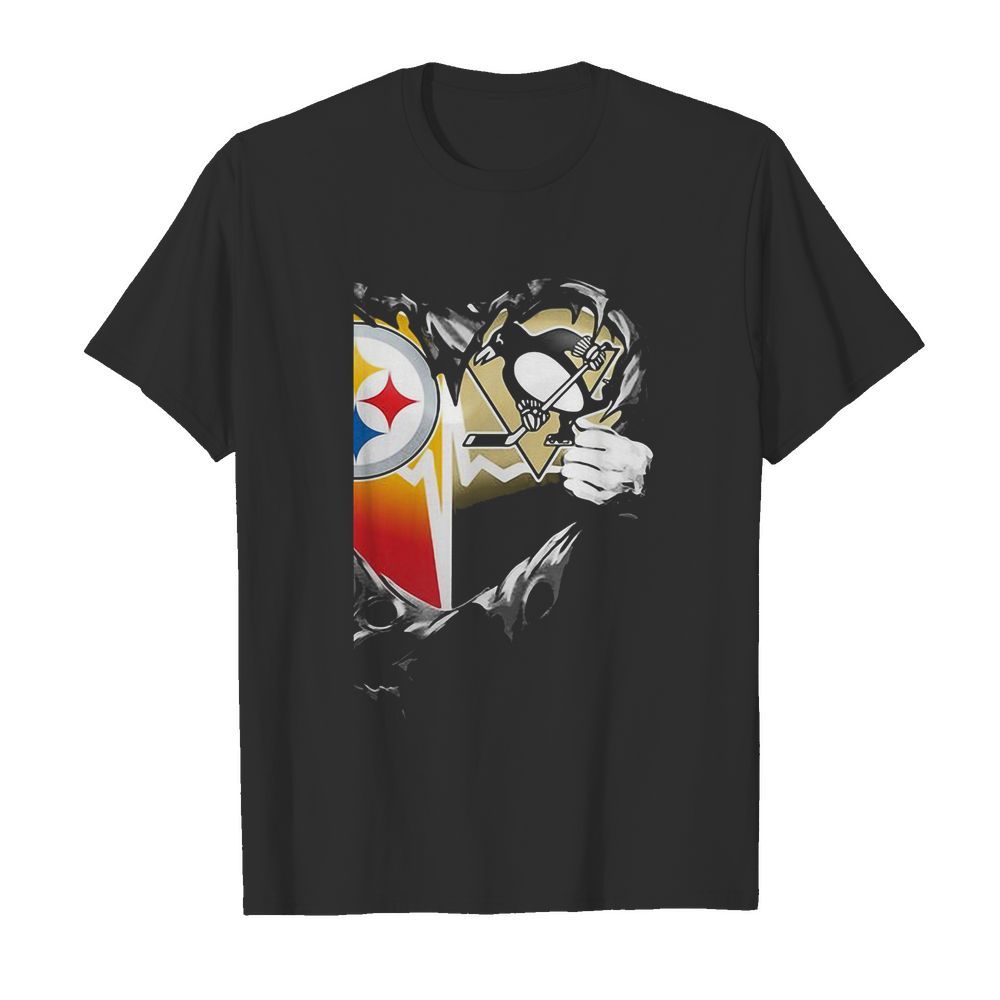 Blood inside pittsburgh steelers vs pittsburgh penguins heart shirt