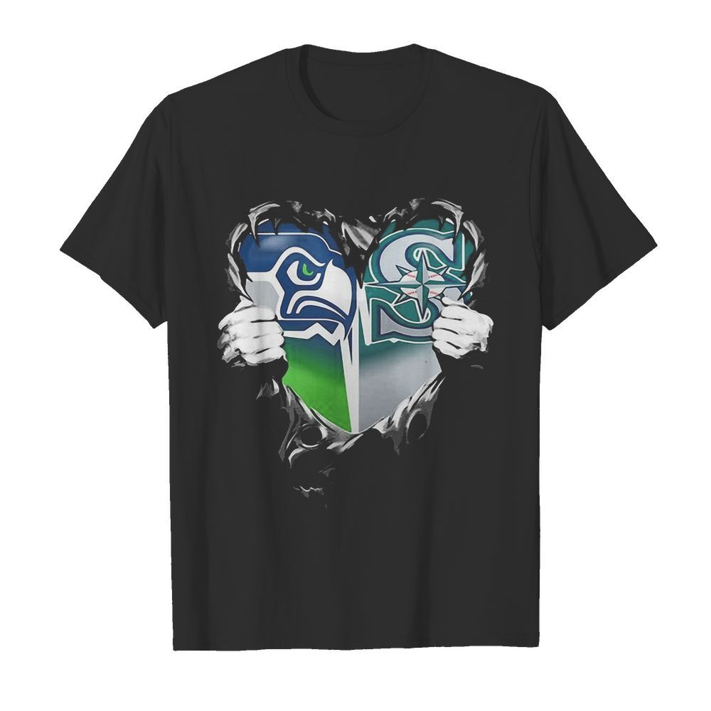 Blood inside seattle seahawks and seattle mariners heart shirt