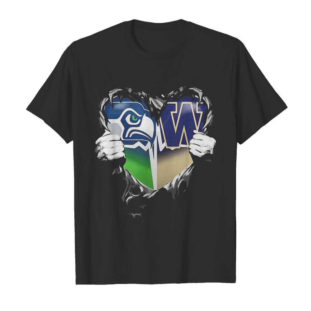 Blood inside seattle seahawks and washington huskies heart shirt