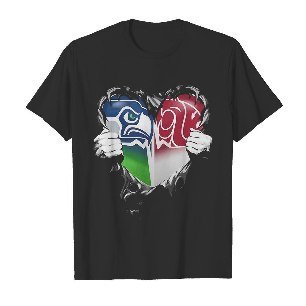 Blood inside seattle seahawks and washington state cougars heart shirt