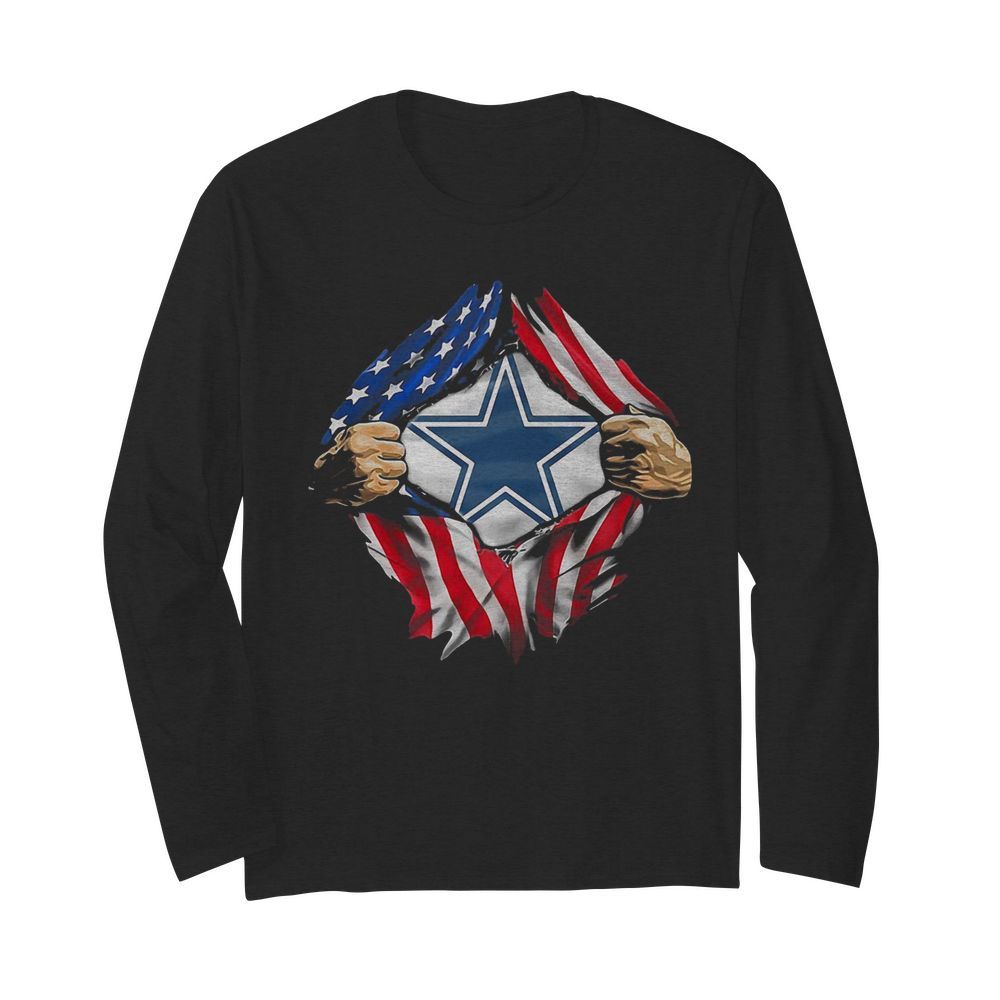 Blood insides dallas cowboys american flag independence day  Long Sleeved T-shirt 