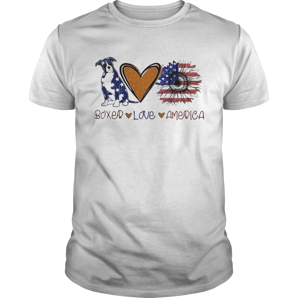 Boxer Love Heart Sunflower American Flag Veteran Independence Day shirt