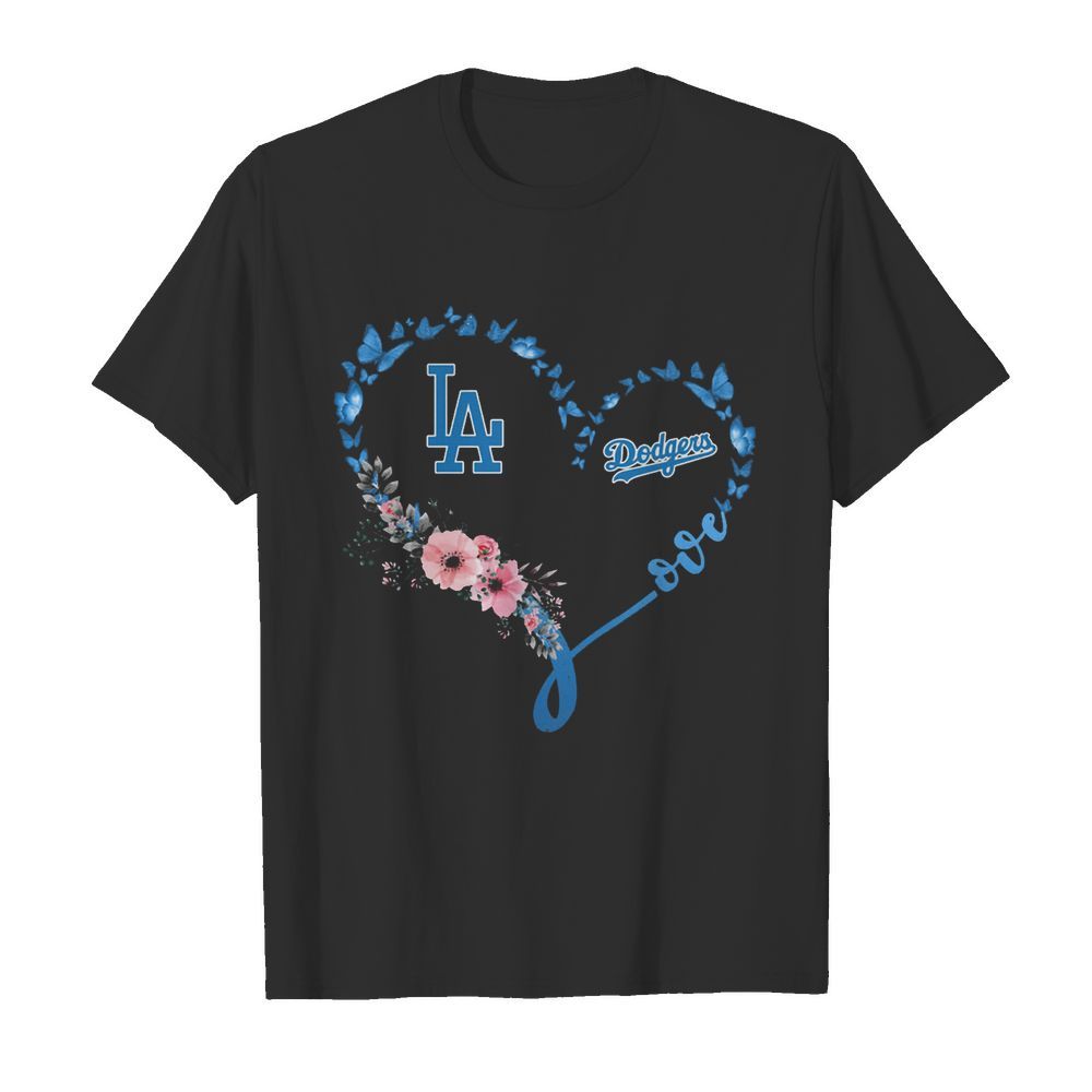 Butterfly love los angeles dodgers flowers heart shirt