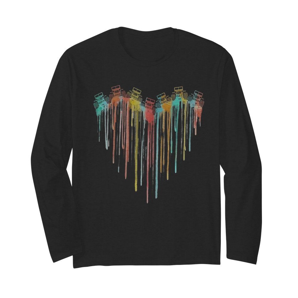 Colorful Dripping Heart Jeep  Long Sleeved T-shirt 