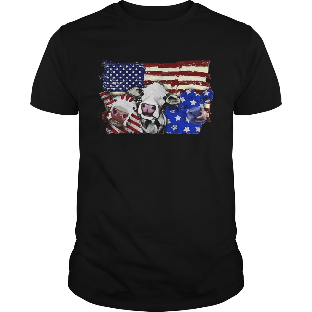 Cows 2 flag US American flag veteran Independence Day shirt