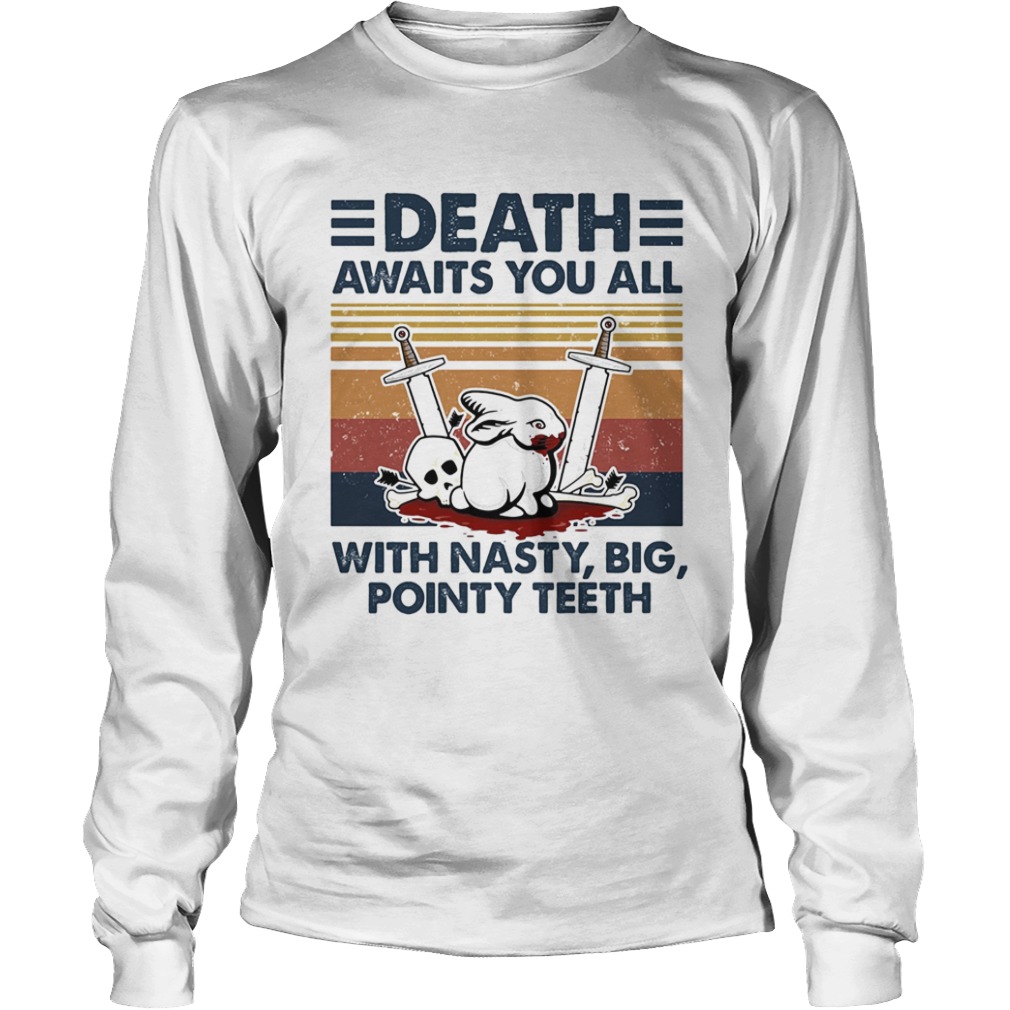 Death awaits you all with nasty big pointy teeth rabbit skull vintage  Long Sleeve