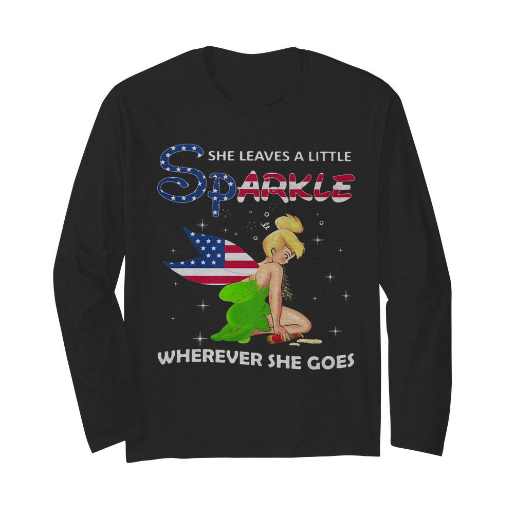 Disney tinkerbell she leaves a little sparkle wherever she goes american flag independence day  Long Sleeved T-shirt 