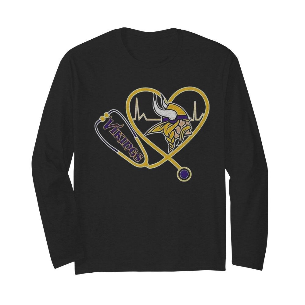 Heartbeat Nurse Love Minnesota Vikings  Long Sleeved T-shirt 