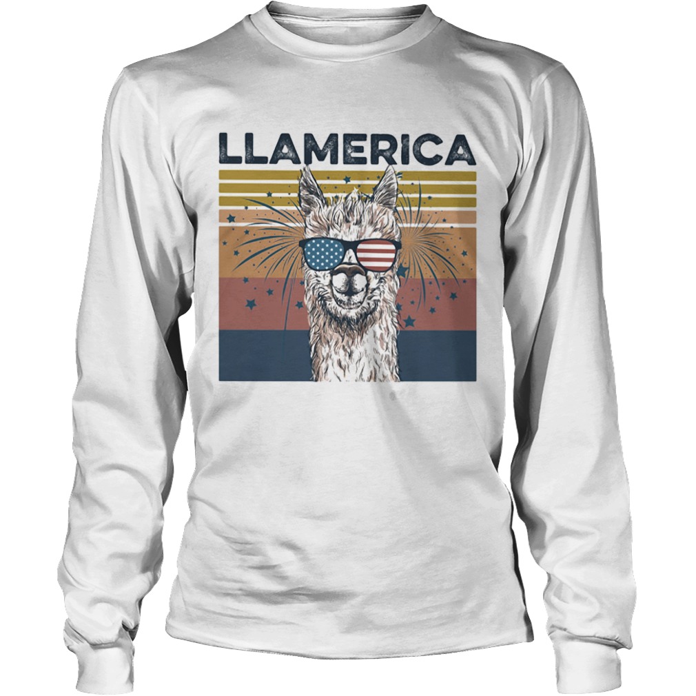 Llamerica American flag veteran Independence Day vintage  Long Sleeve