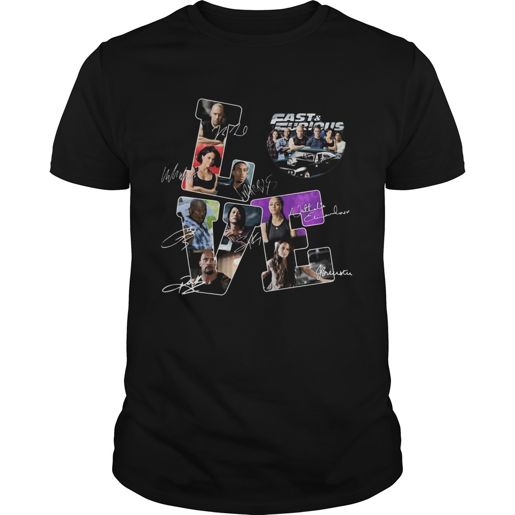 Love fast and furious movies characters signatures shirt