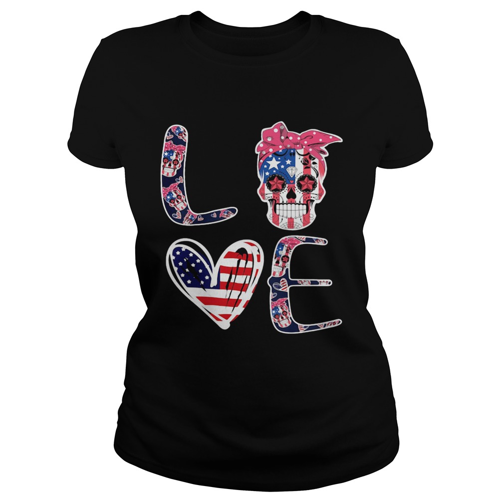 Love skull heart American flag veteran Independence Day  Classic Ladies