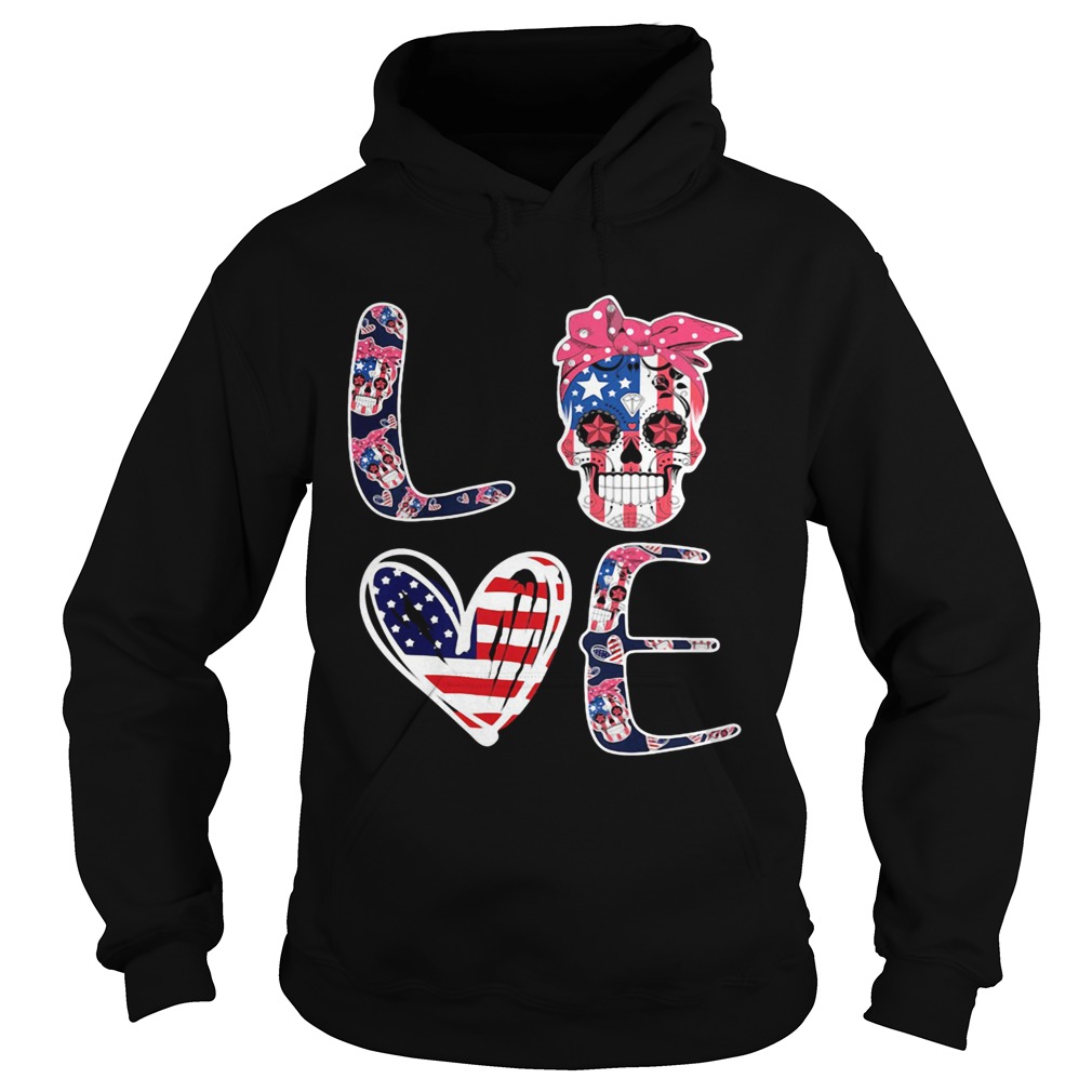 Love skull heart American flag veteran Independence Day  Hoodie