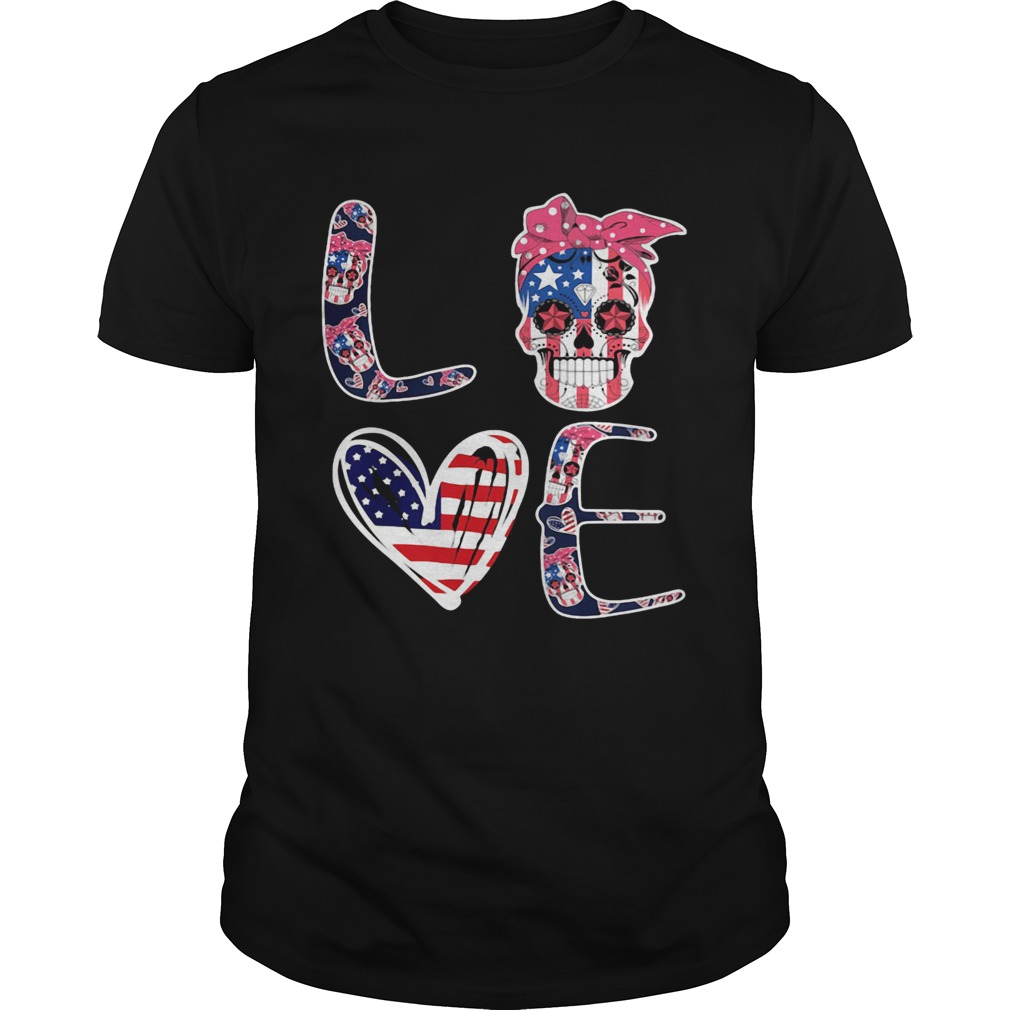 Love skull heart American flag veteran Independence Day  Unisex