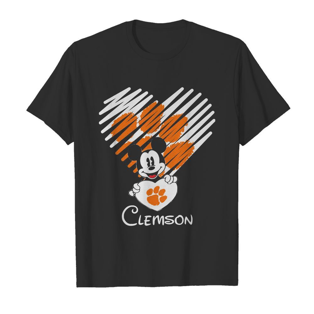 Mickey mouse hug heart clemson tigers logo shirt