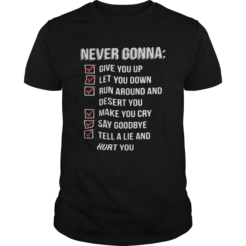 Never gonna give you up let you down run around and desert you shirt