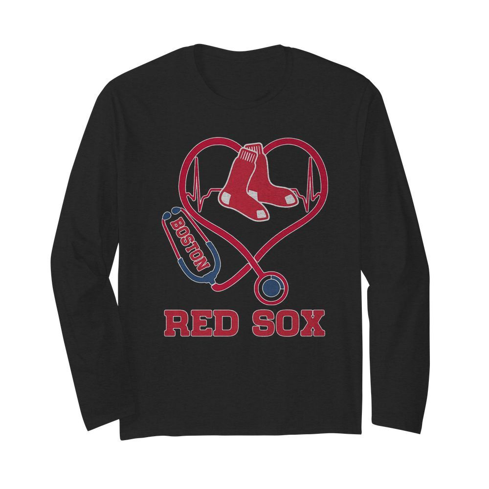 Nurse boston red sox baseball stethoscope heartbeat  Long Sleeved T-shirt 