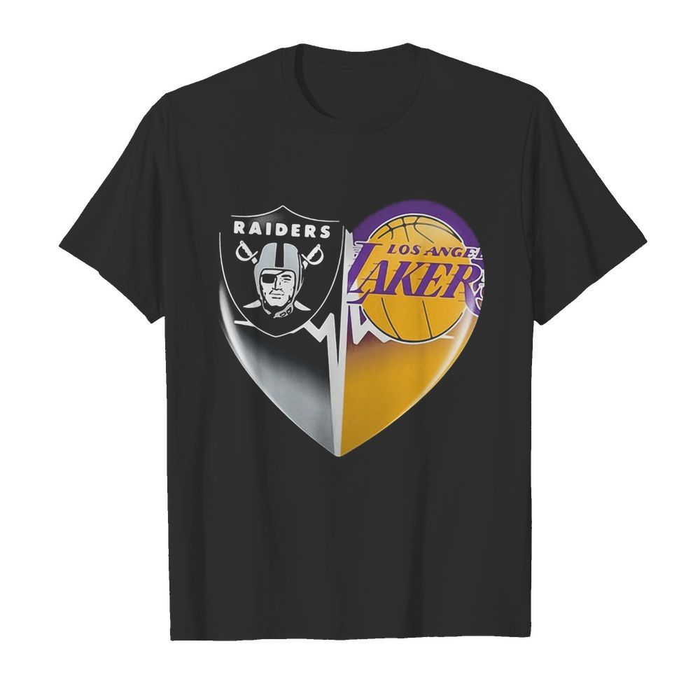 Oakland raiders and los angeles lakers heart heartbeat shirt