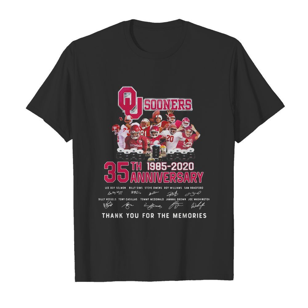 Oklahoma sooners 35th anniversary 1885 2020 thank you for the memories signatures shirt