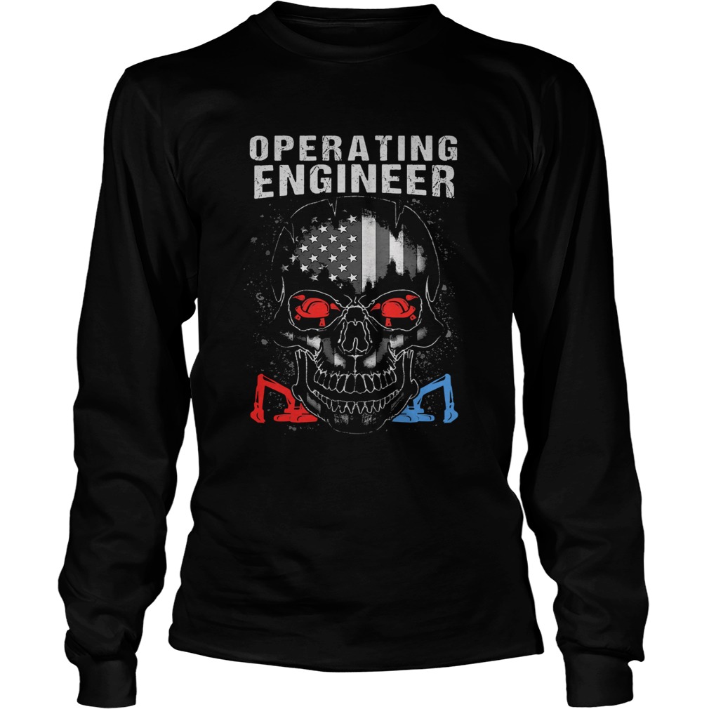 Operating engineer skull American flag veteran Independence Day  Long Sleeve