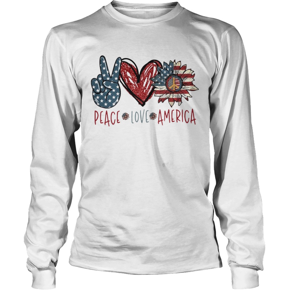 Peace Love Sunflower Cross American Flag Veteran Independence Day  Long Sleeve